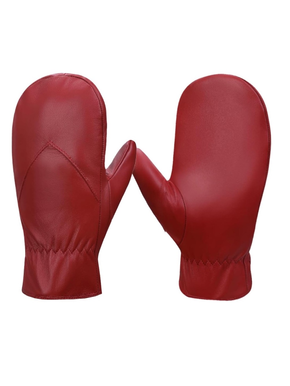 Women's Leather Mittens Warm Lambskin Mittens Winter Fleece Lined,red new